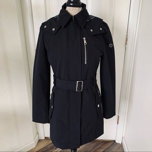 NWOT Calvin Klein Soft shell Hooded Trench in Black Small